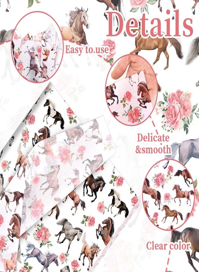 Bolsome 100 Sheets 20 * 14 Inches Floral Horse Tissue Paper for Gift Wrapping Wildhorses Roses Flower Printed Tissue Paper for Gift Bags for Horse Racing Derby Party Kentucky Horse Party DIY Craft Supplies - Image 3